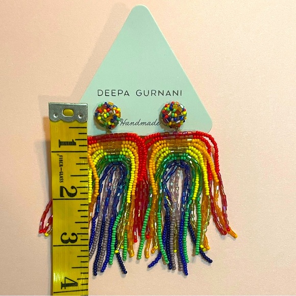 Rainbow Statement Earrings Deepa Gurnani Anthropologie Beaded Fringe - Picture 13 of 16